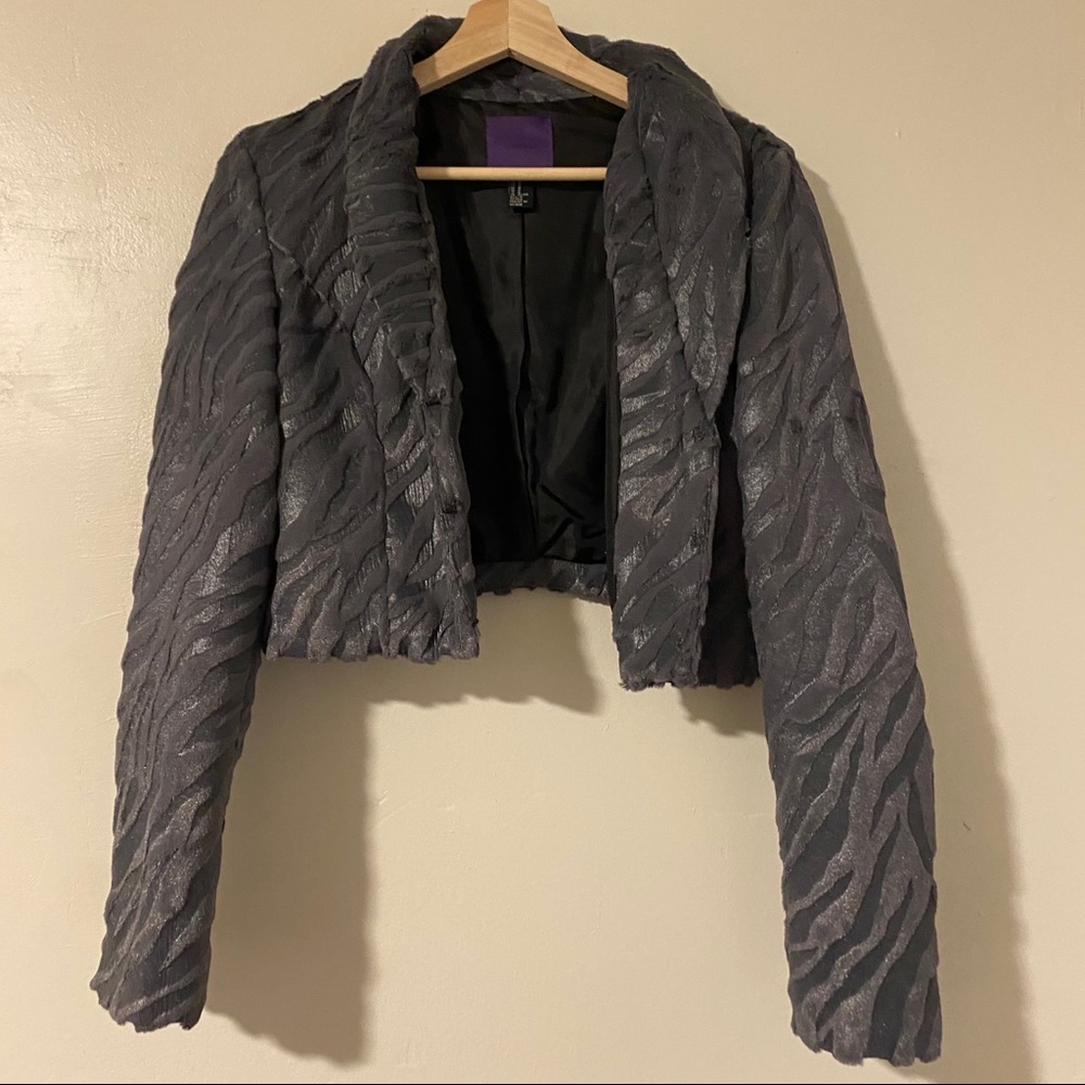 Forever 21 Cropped Faux Fur Zebra Blazer, M
